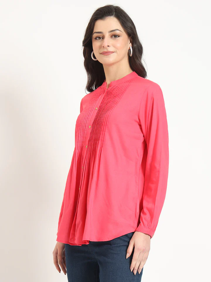 Dark Pink Solid Pintex Top - Image 4
