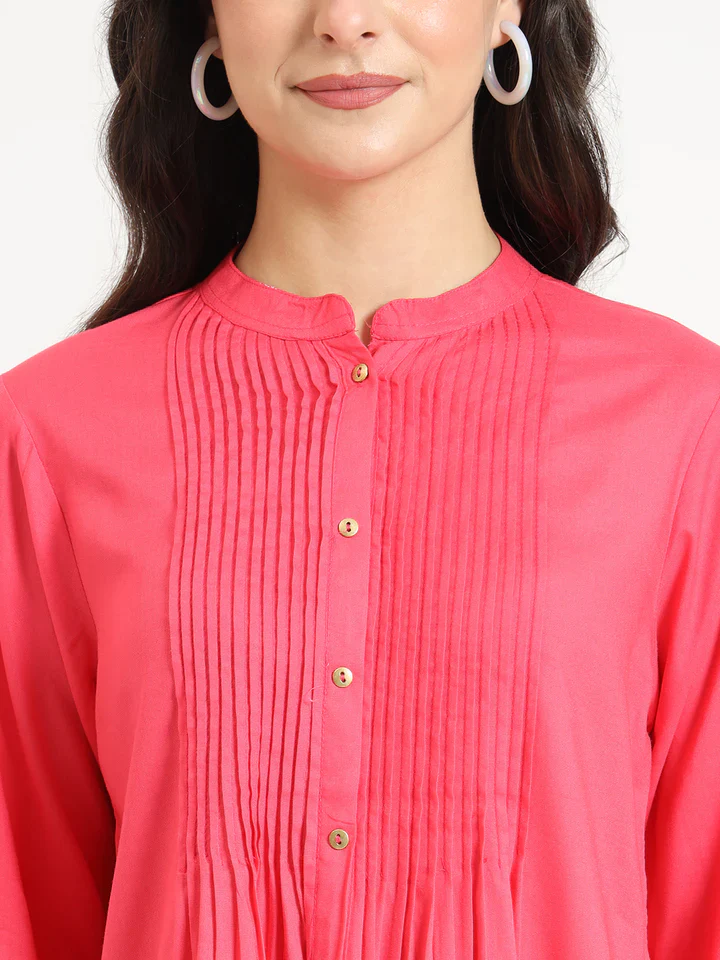 Dark Pink Solid Pintex Top - Image 5