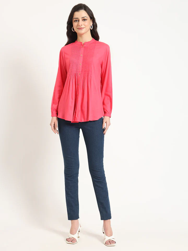 Dark Pink Solid Pintex Top - Image 7