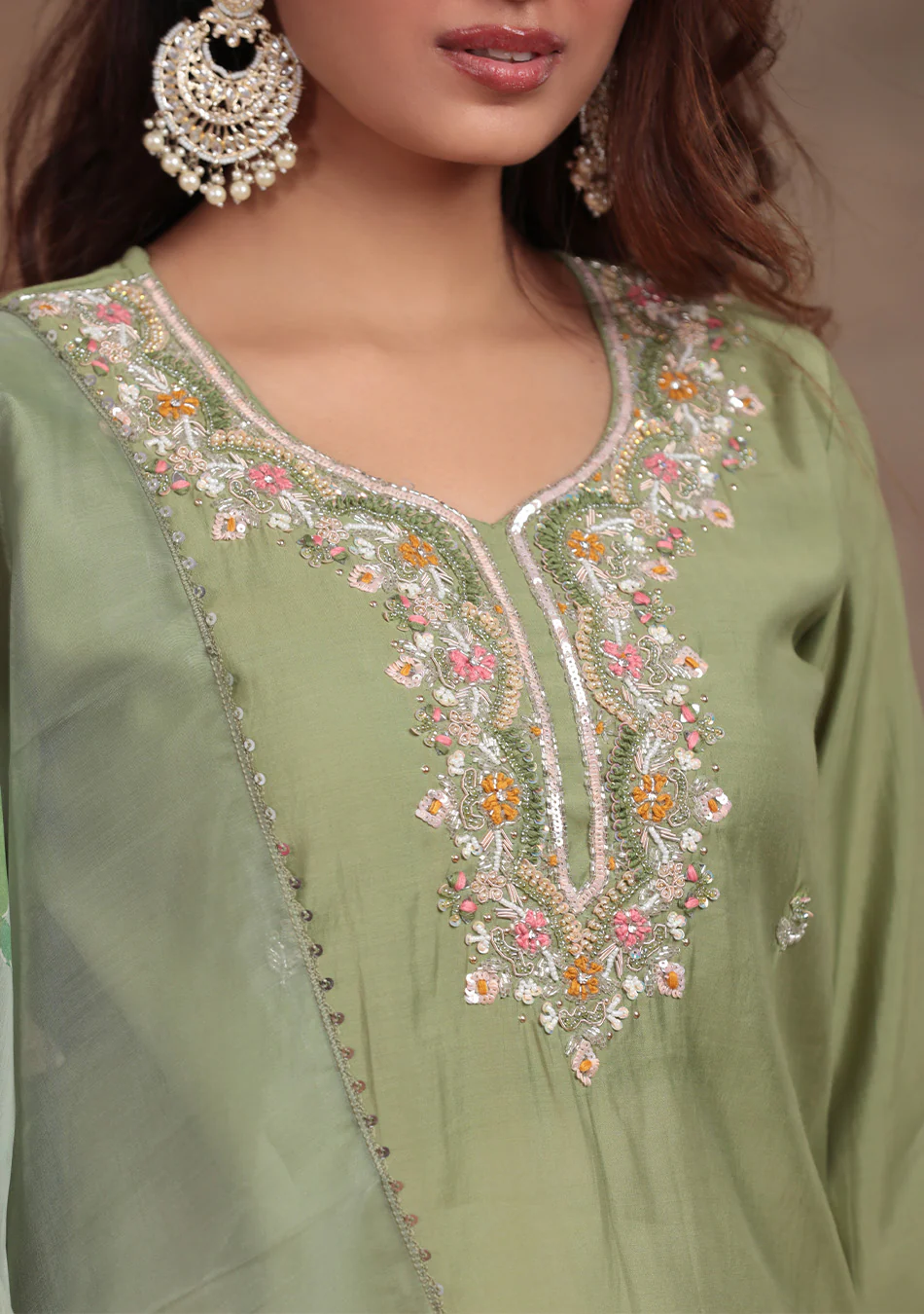 Pista Green Embroidered suit set - Image 4
