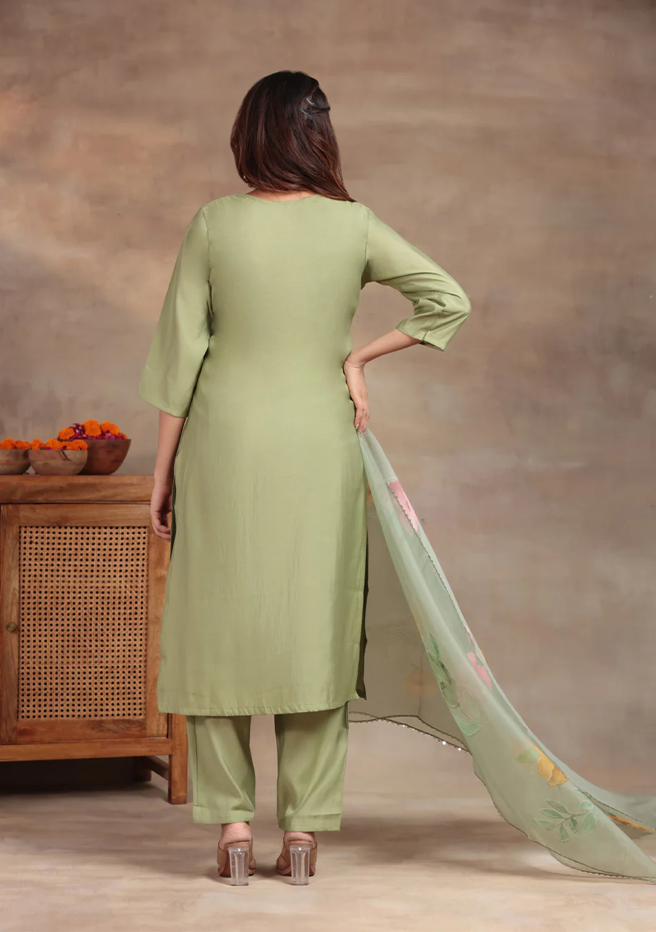 Pista Green Embroidered suit set - Image 5