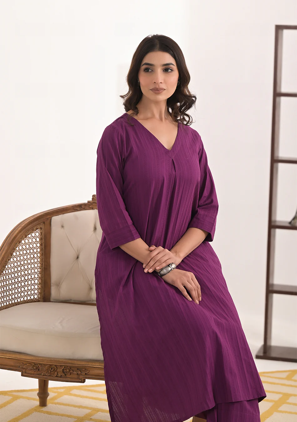 ARAVALII Purple Cotton Dobby Co-Ord Set - Image 3
