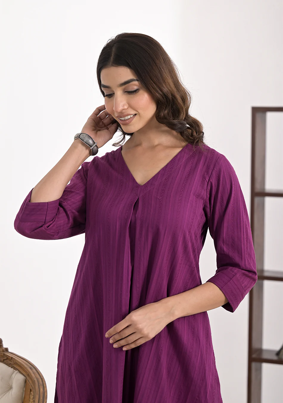 ARAVALII Purple Cotton Dobby Co-Ord Set - Image 4