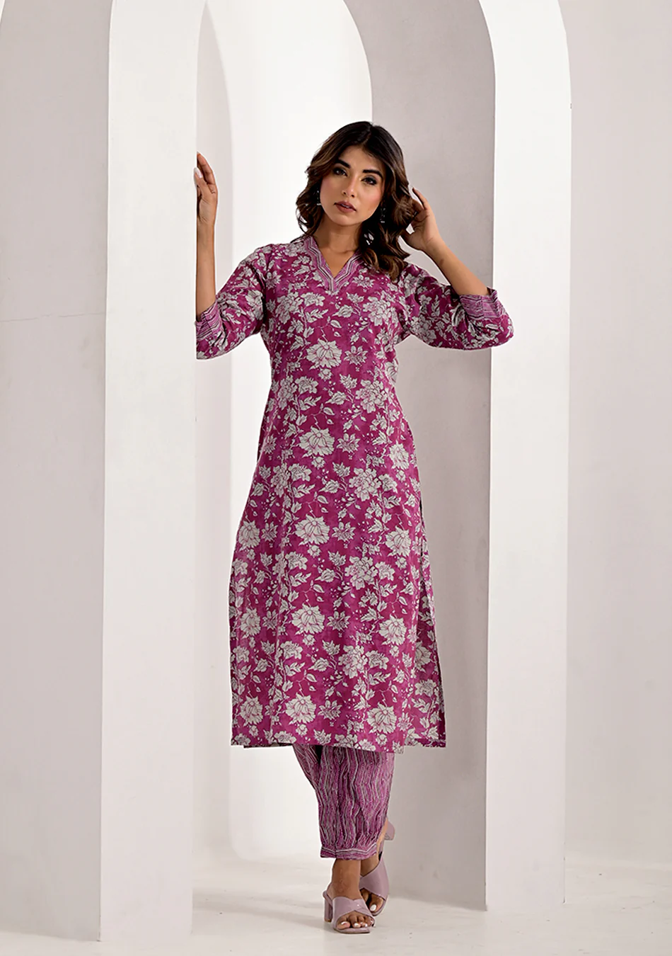 Purple Pink Kurta Pant Set - Image 3