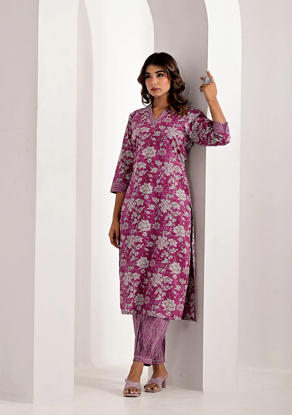 Purple Pink Kurta Pant Set - Image 4