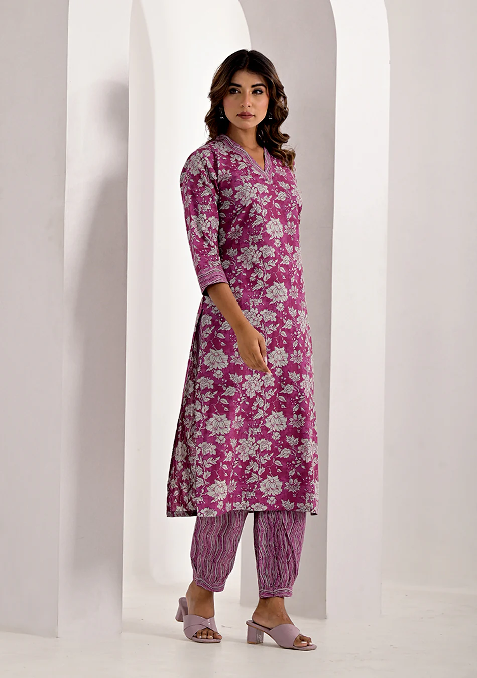 Purple Pink Kurta Pant Set - Image 5