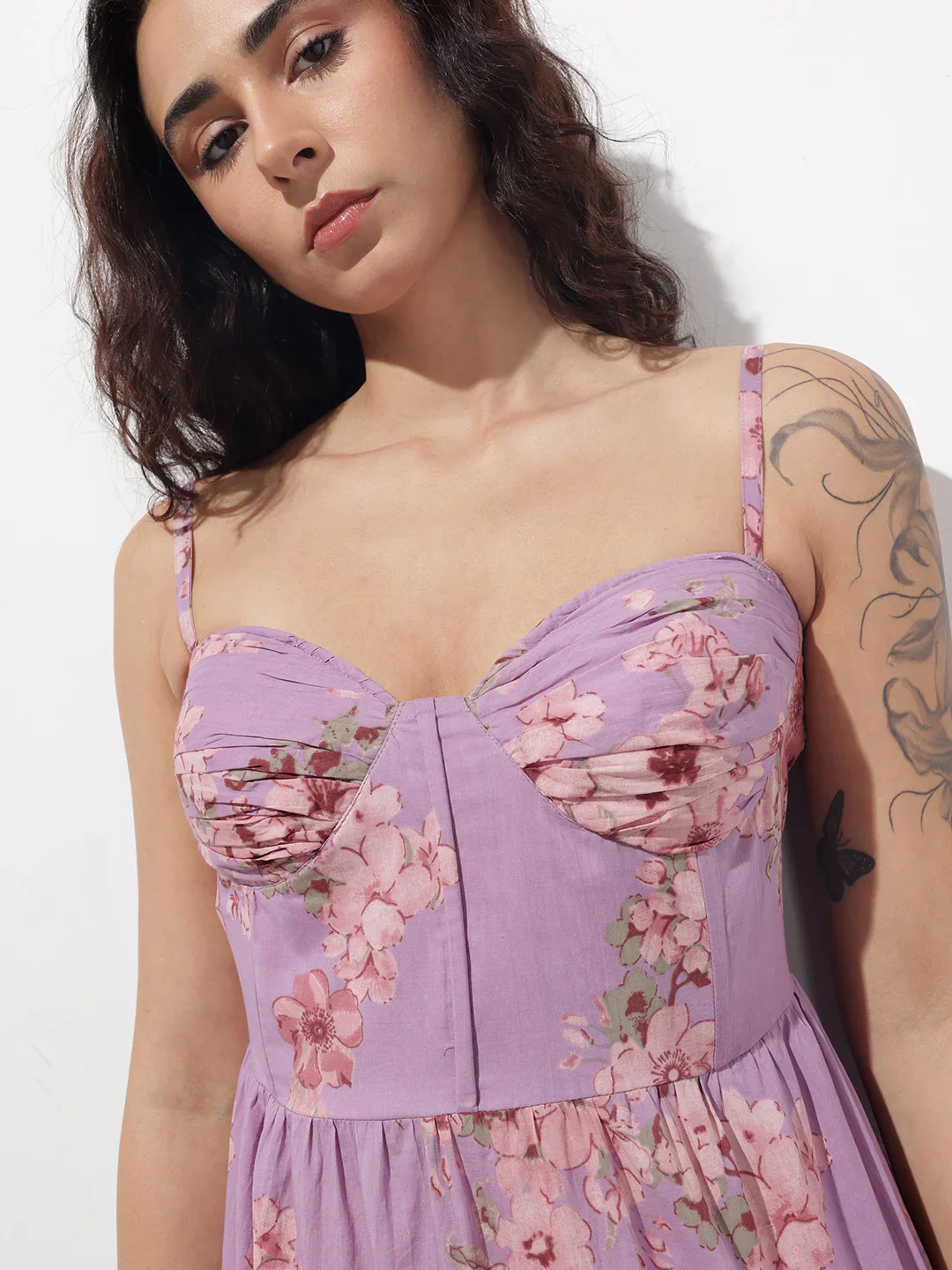 Purple Shoulder strap Cotton Dress - Image 2