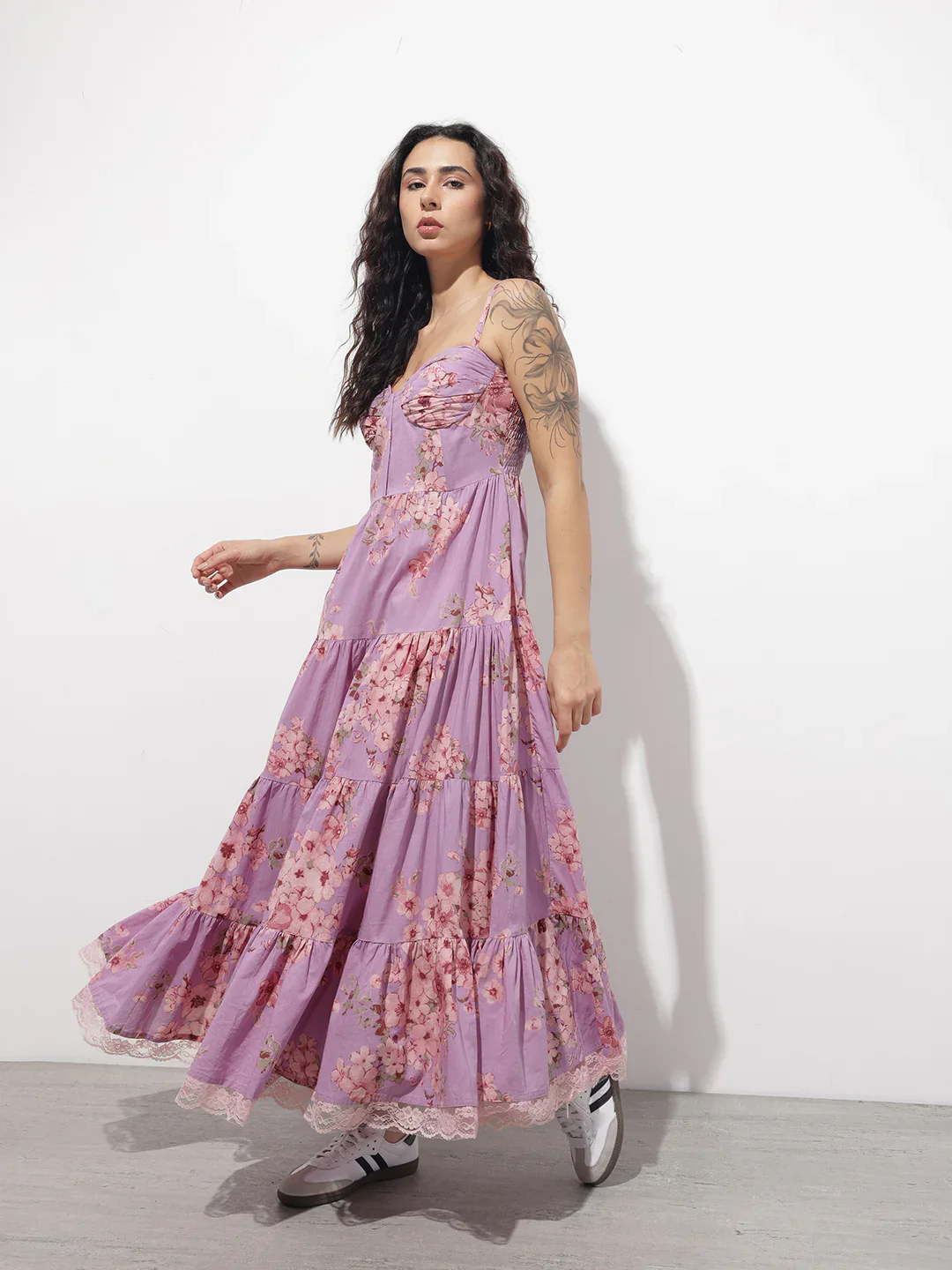 Purple Shoulder strap Cotton Dress - Image 3