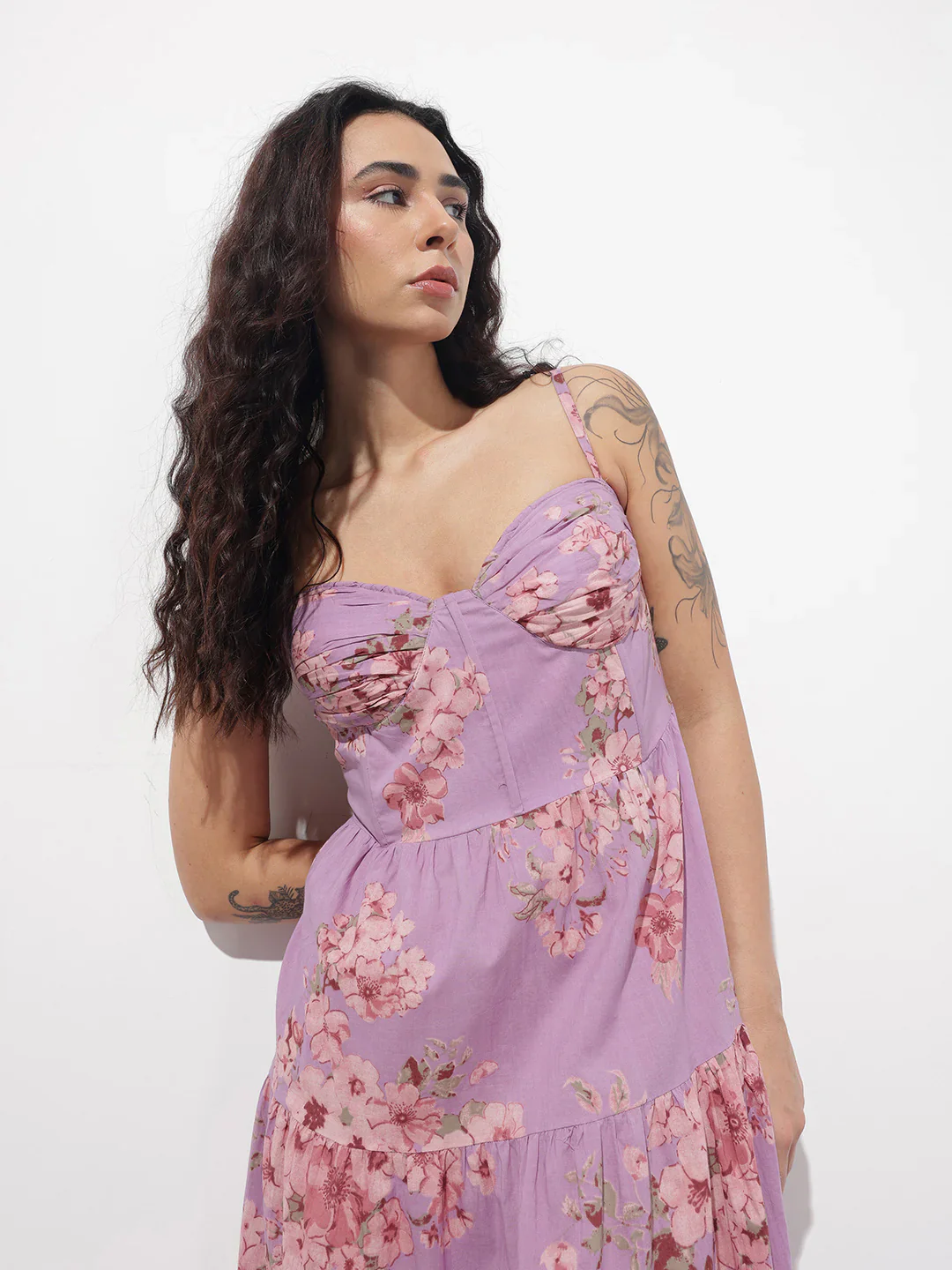 Purple Shoulder strap Cotton Dress - Image 7