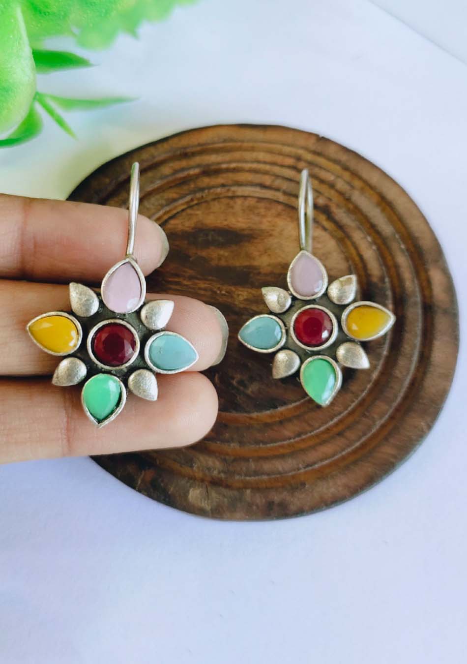 Rainbow Petal Hook Earrings - Image 3