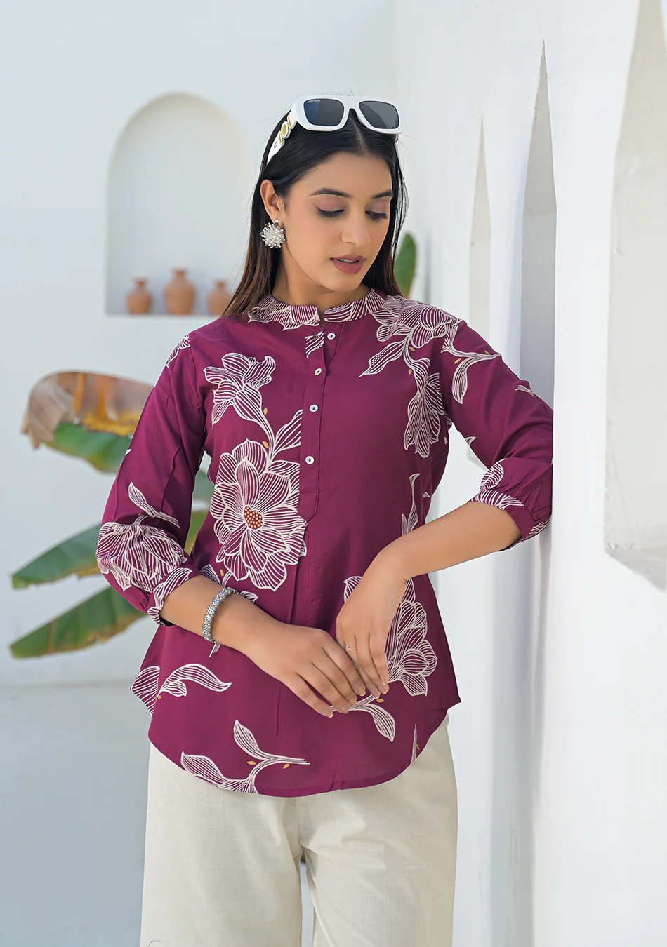 Aravalii Berry Wine Botanical Print Top - Image 6