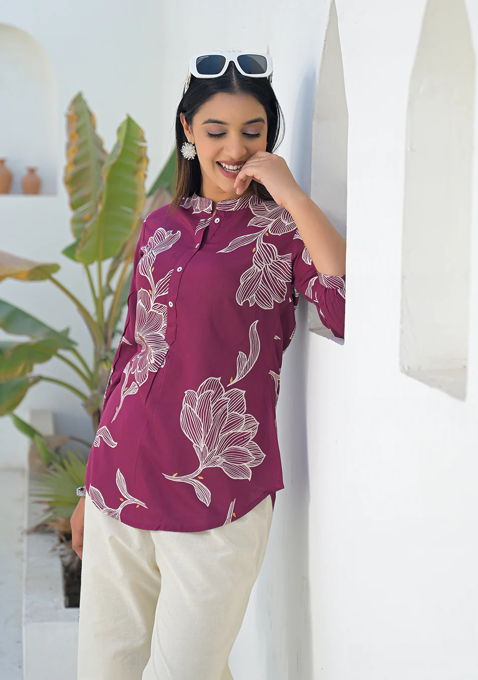 Aravalii Berry Wine Botanical Print Top - Image 7