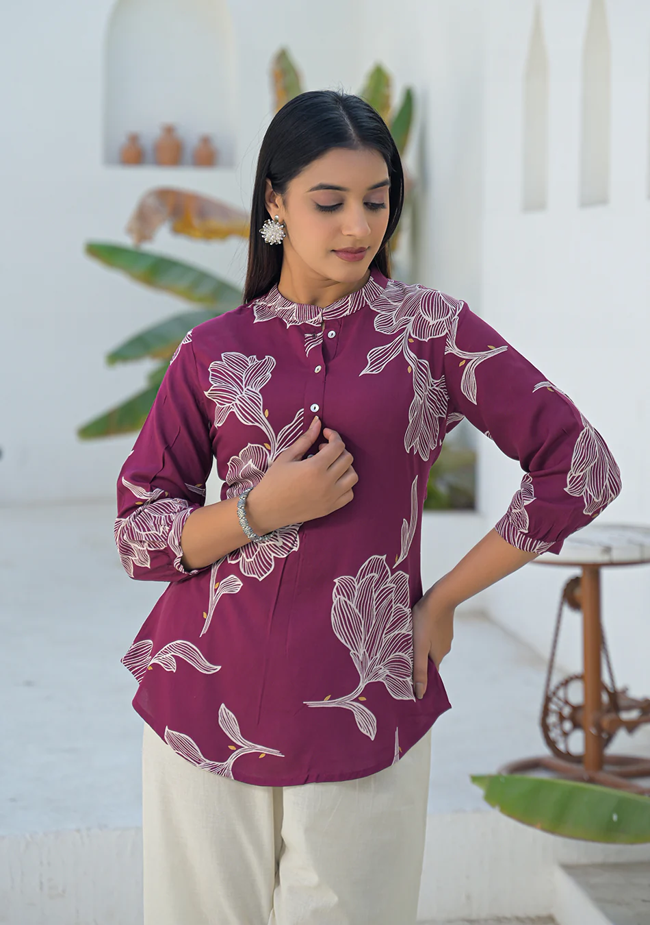Aravalii Berry Wine Botanical Print Top - Image 8