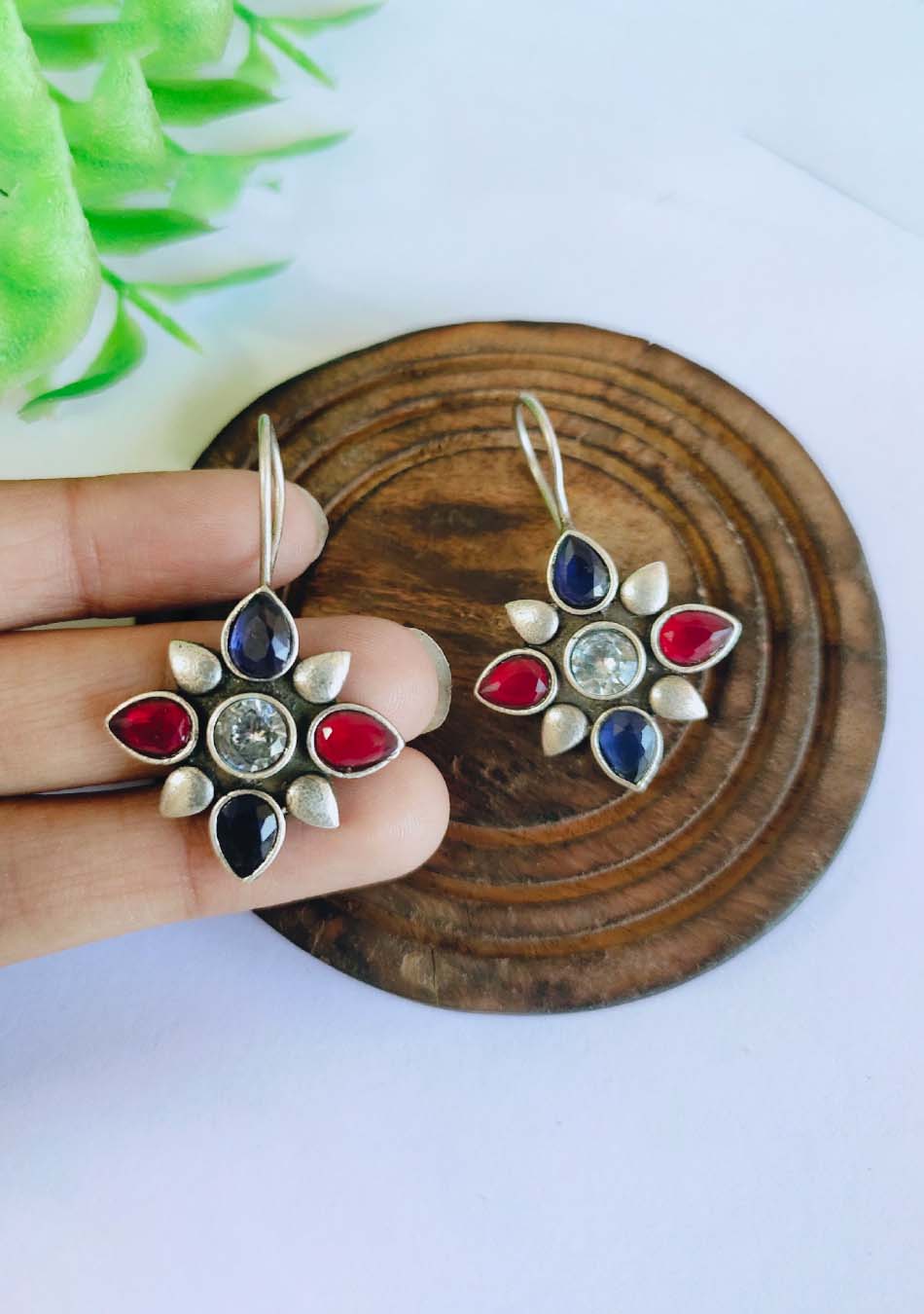 Red Blue Hook Earrings - Image 2