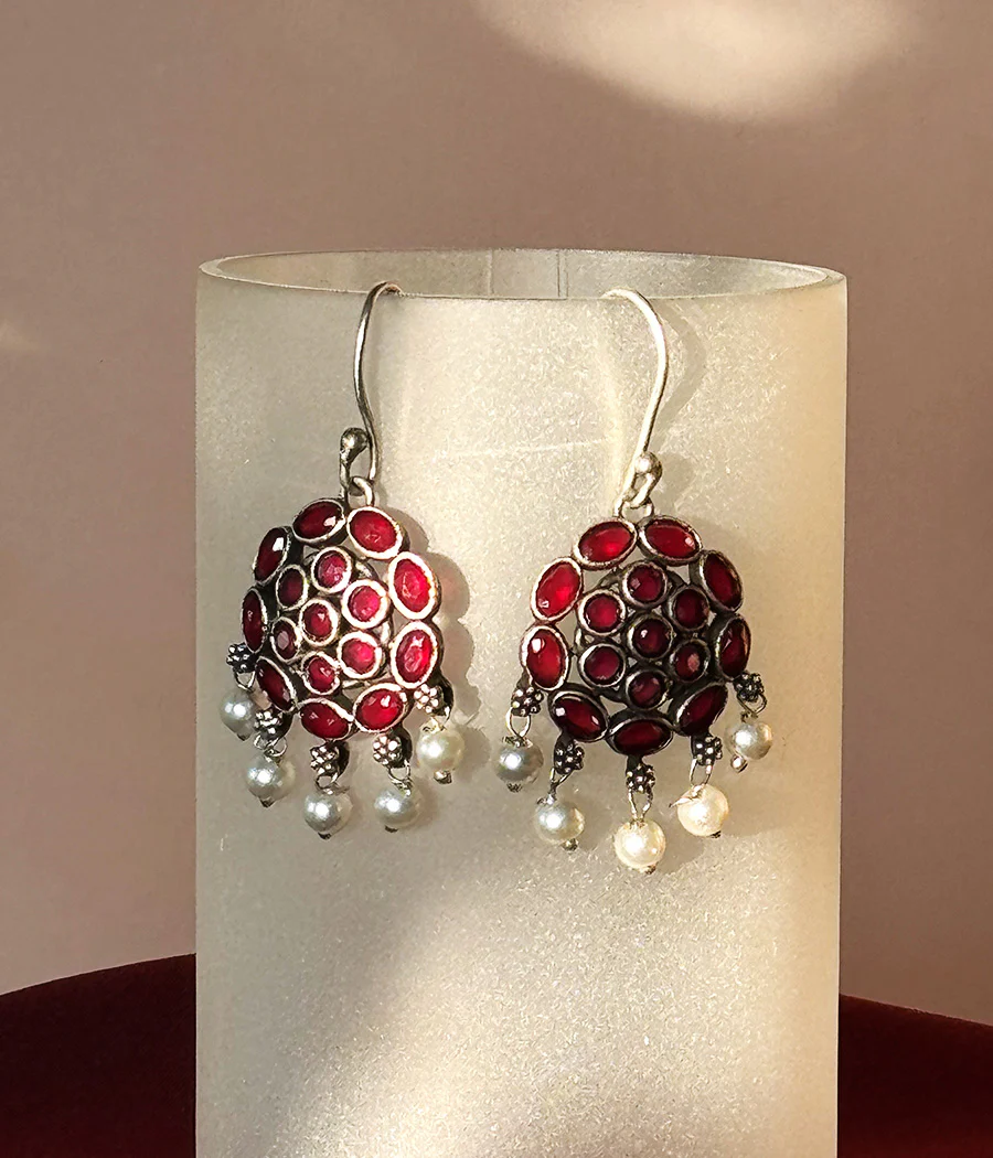 Red Cluster Hook Earrings - Image 4