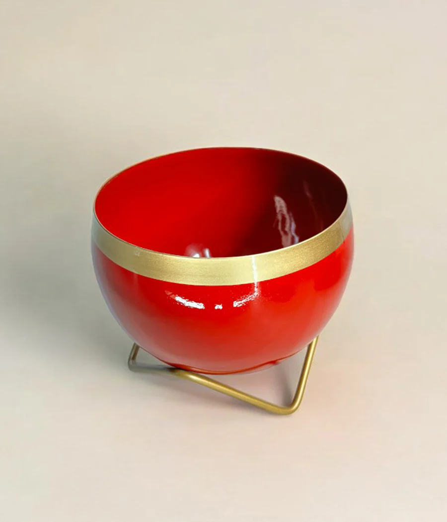 Red Gold Metal Planter With Stand - Image 2