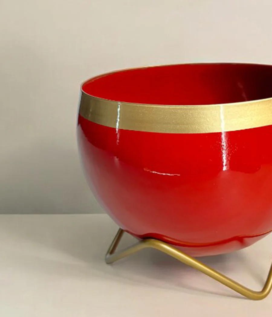 Red Gold Metal Planter With Stand - Image 3