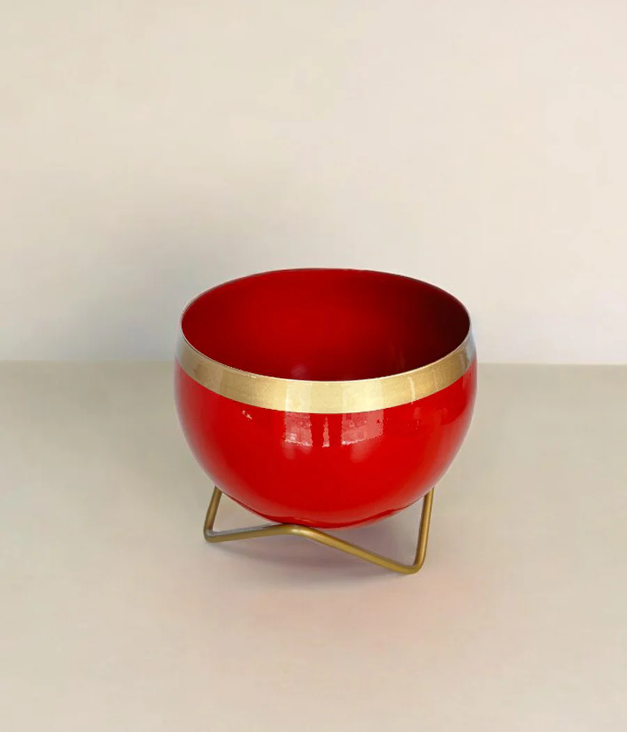 Red Gold Metal Planter With Stand - Image 5