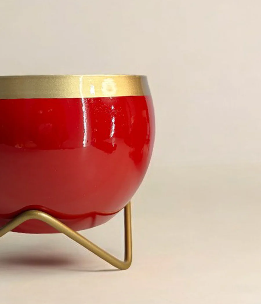 Red Gold Metal Planter With Stand - Image 7