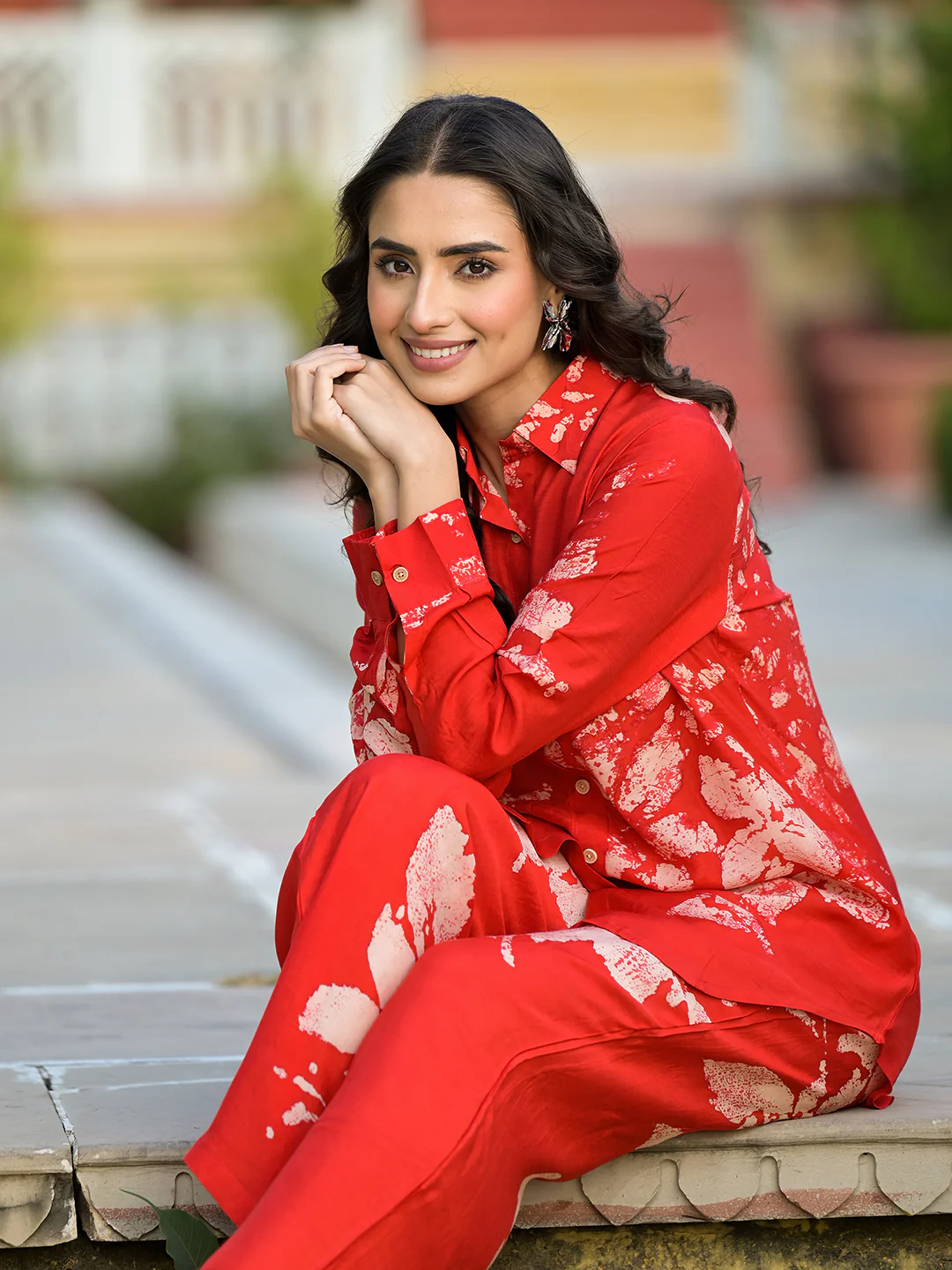 Red Brushstroke Muslin Co-Ord Set - Image 3