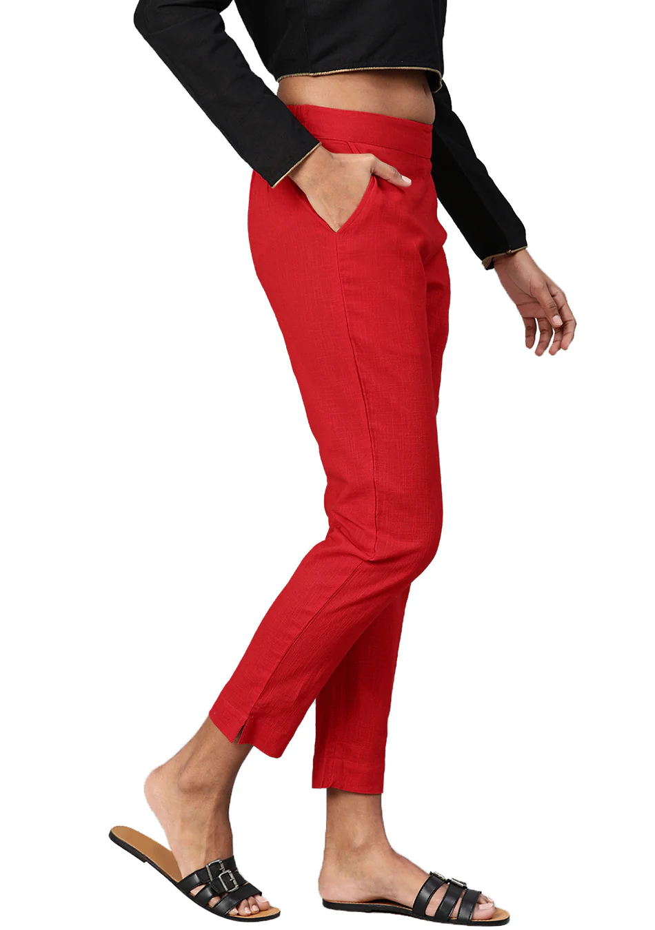 Red Straight Fit Solid Regular Pant - Image 4