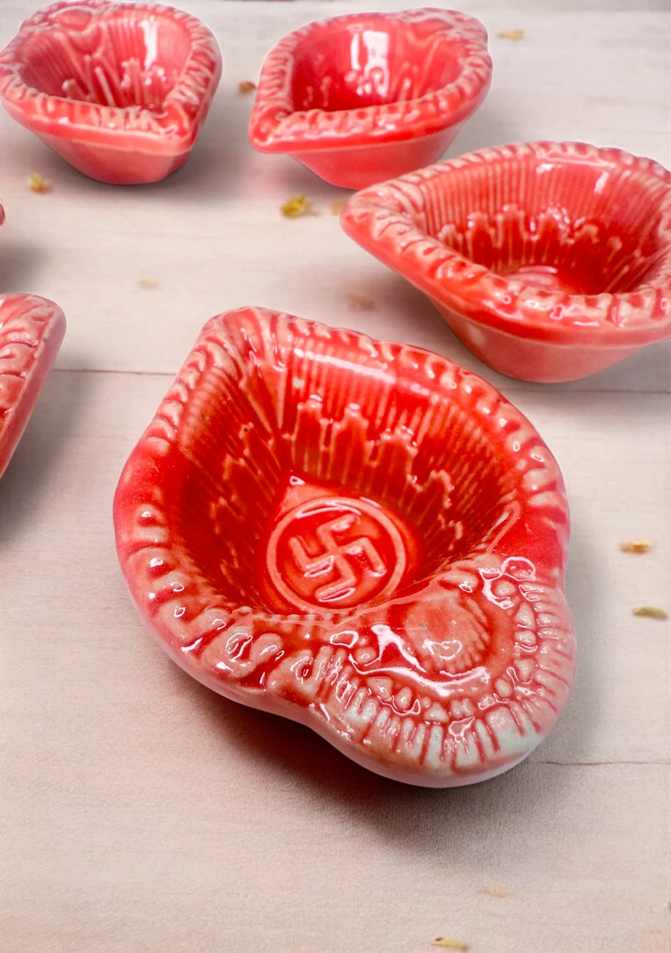 Red Swastic Diya Set of 6 - Image 5