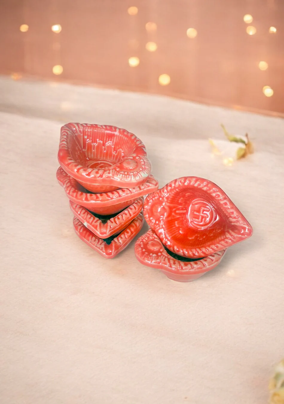 Red Swastic Diya Set of 6 - Image 6