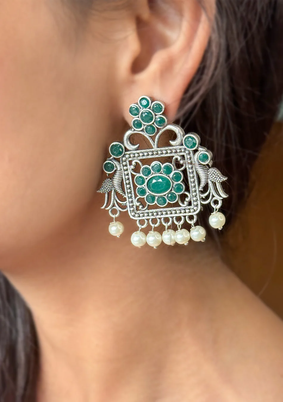 Regal Emerald Charm Earrings - Image 3