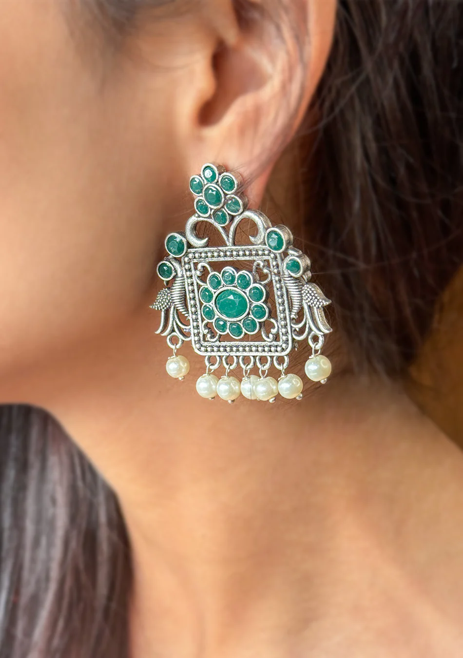 Regal Emerald Charm Earrings - Image 4