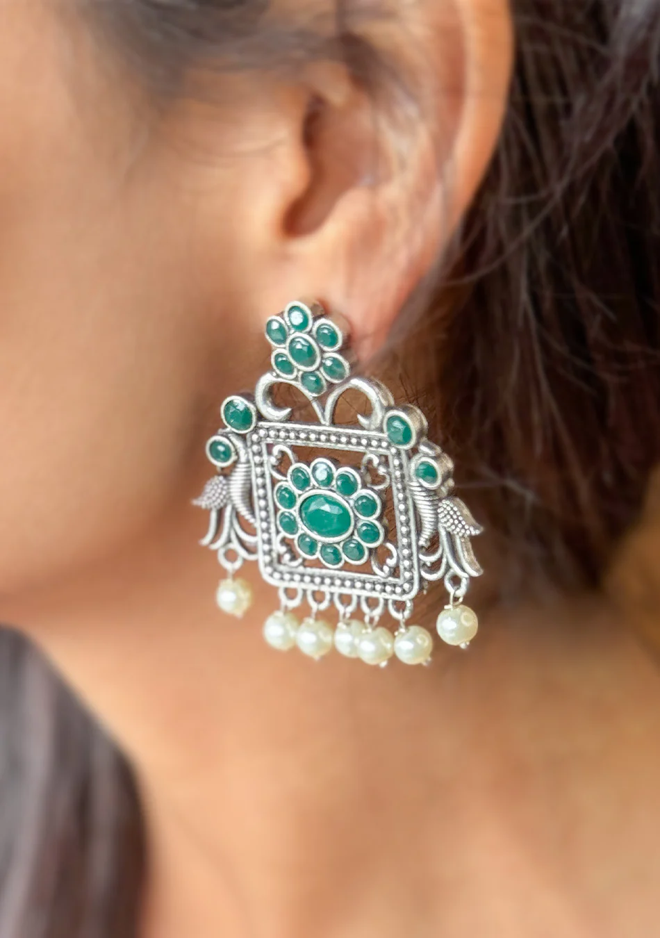 Regal Emerald Charm Earrings - Image 5