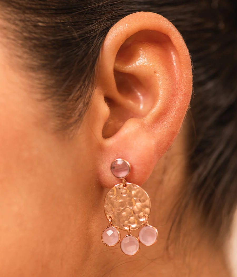 Rose Chalcedony Jhalar Earrings with Gold Plating - Image 2