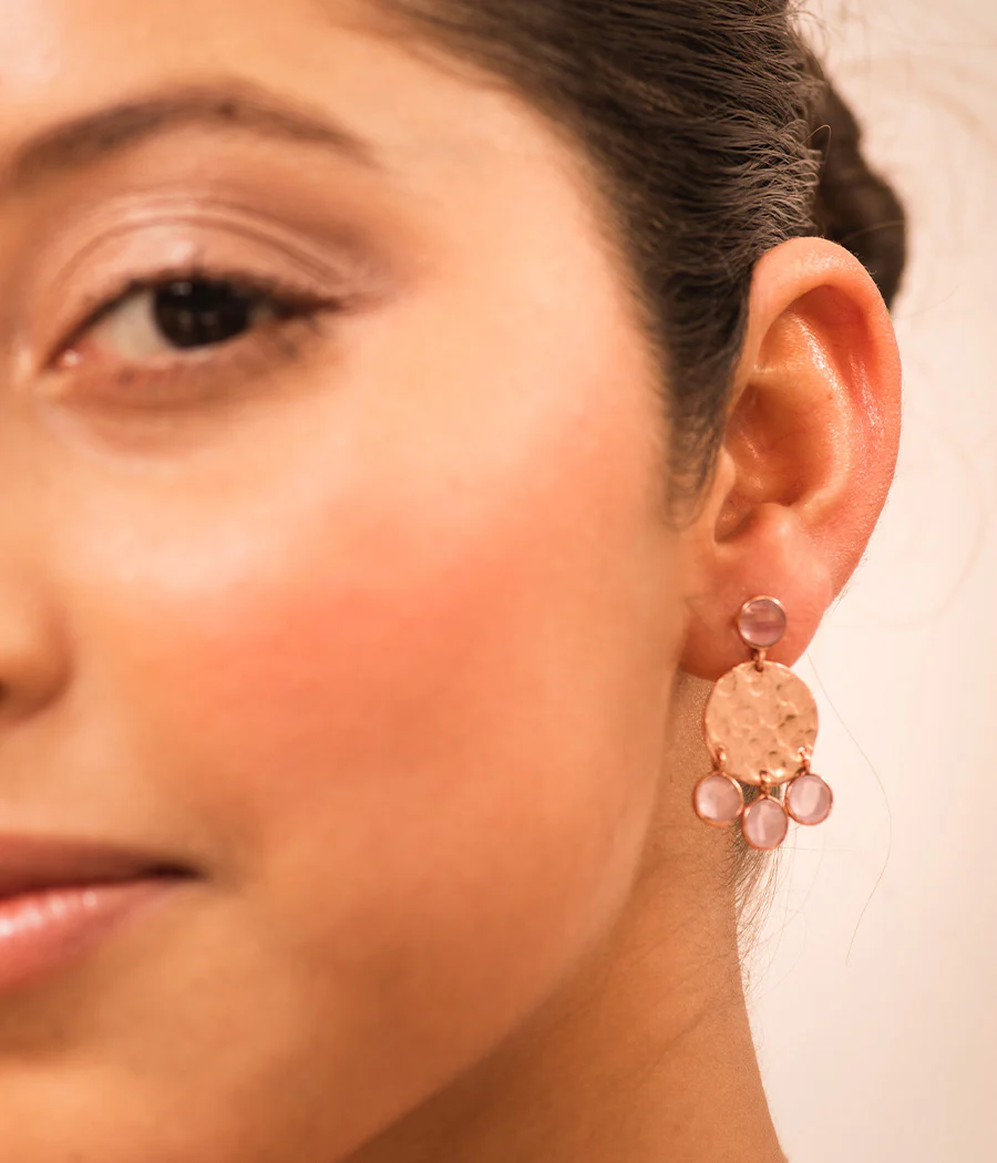 Rose Chalcedony Jhalar Earrings with Gold Plating - Image 3
