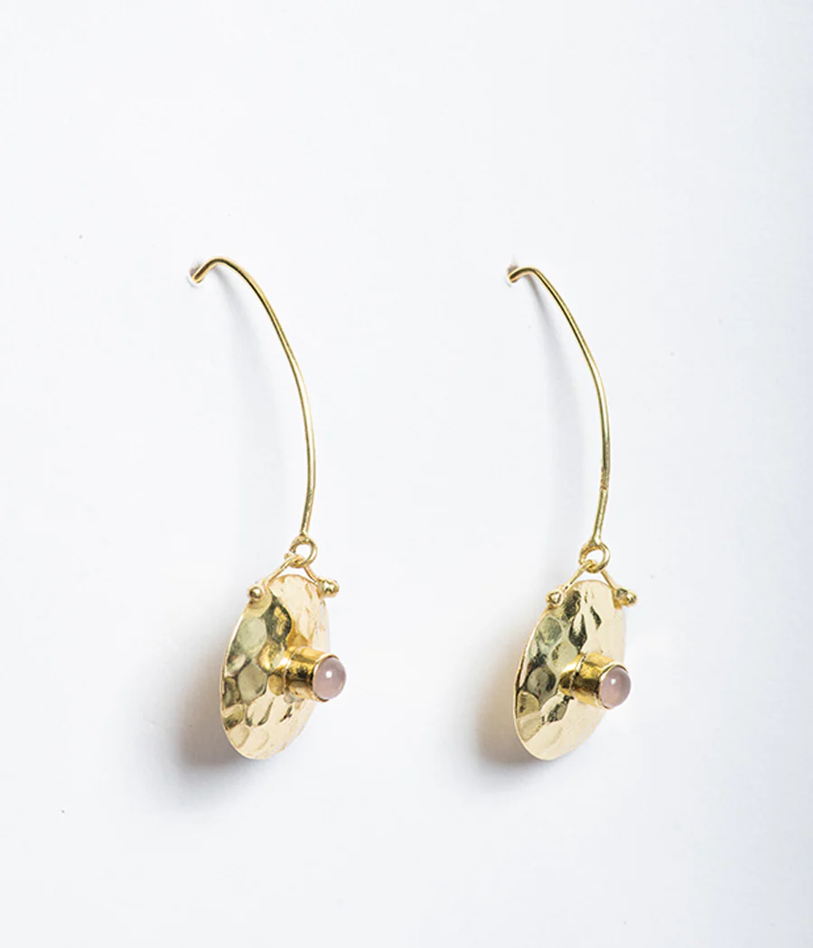 Rose Chalcedony Long Gold-Plated Earrings - Image 3