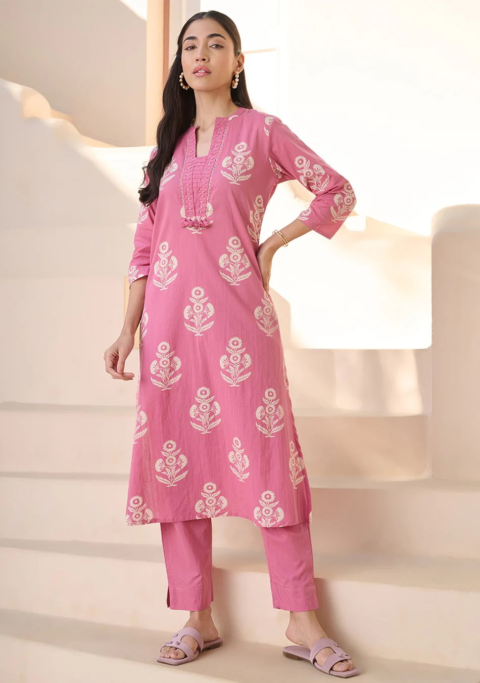 Rose Printed Suit Set with Dupatta - Image 6