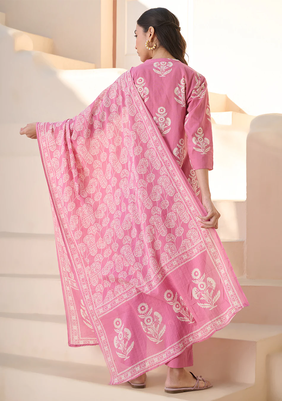 Rose Printed Suit Set with Dupatta - Image 8