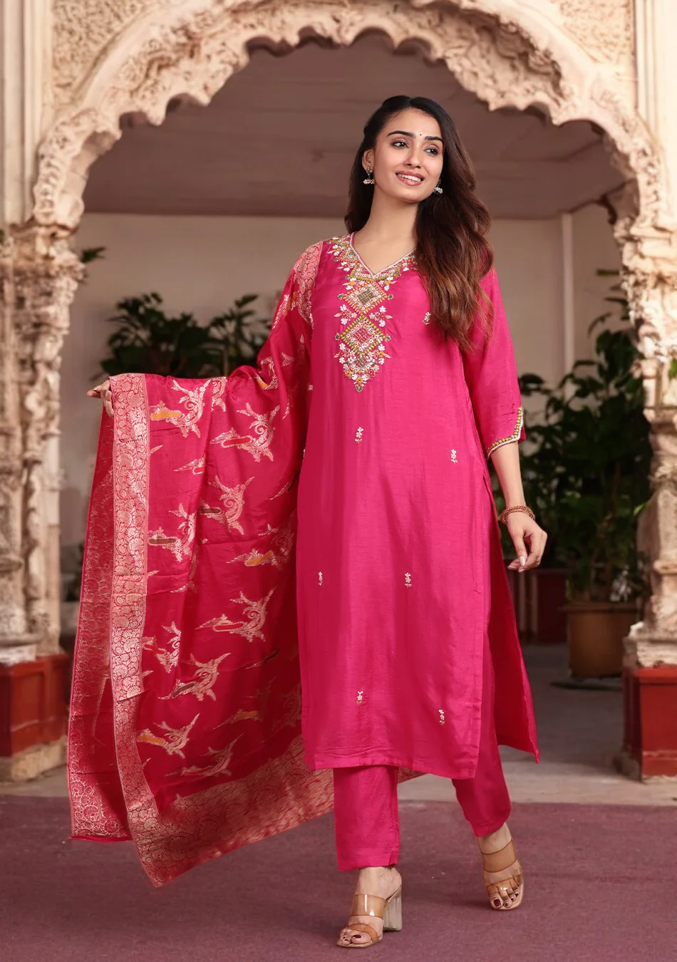 Rose Radiance Embroidered Suit Set