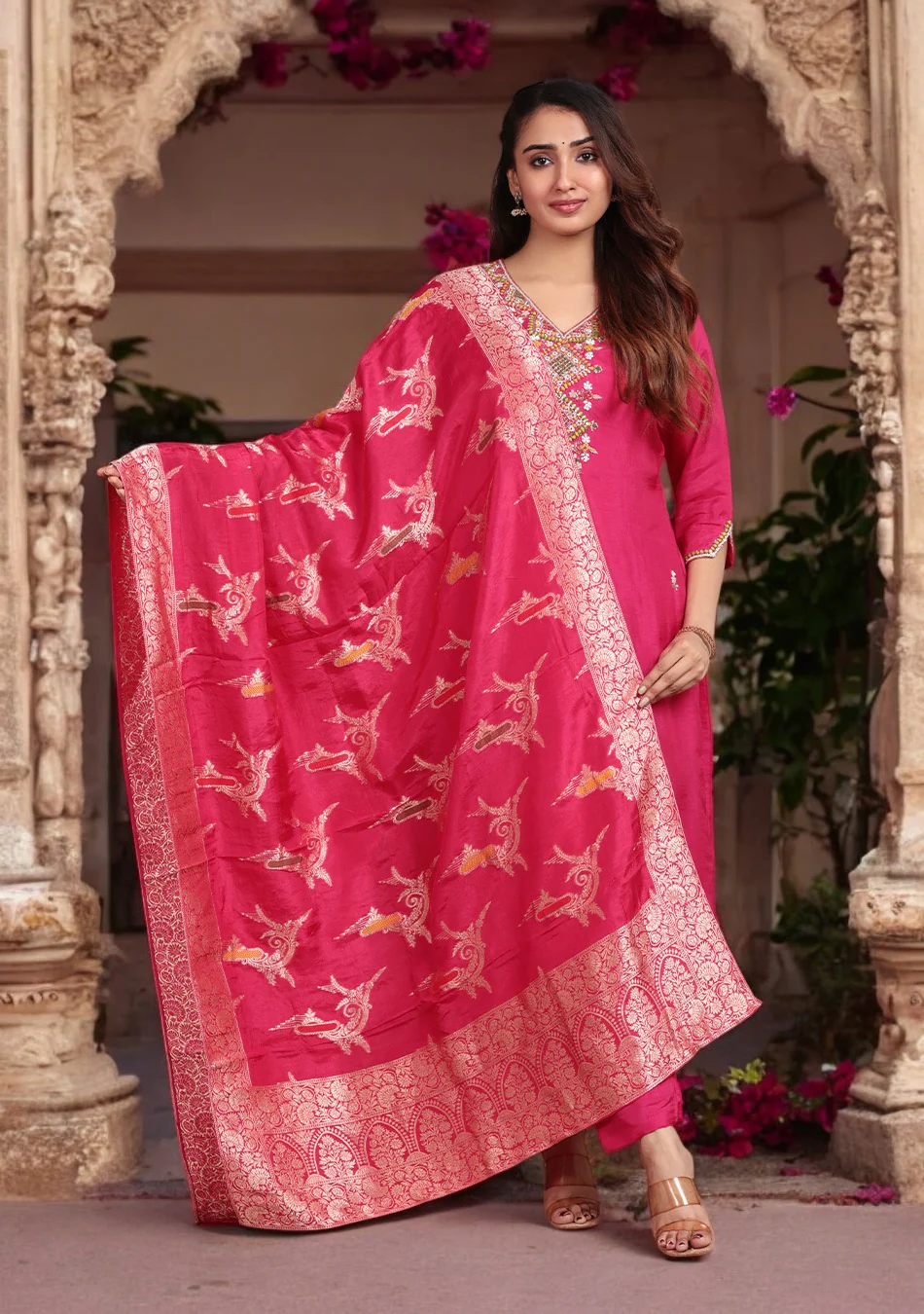 Rose Radiance Embroidered Suit Set - Image 2