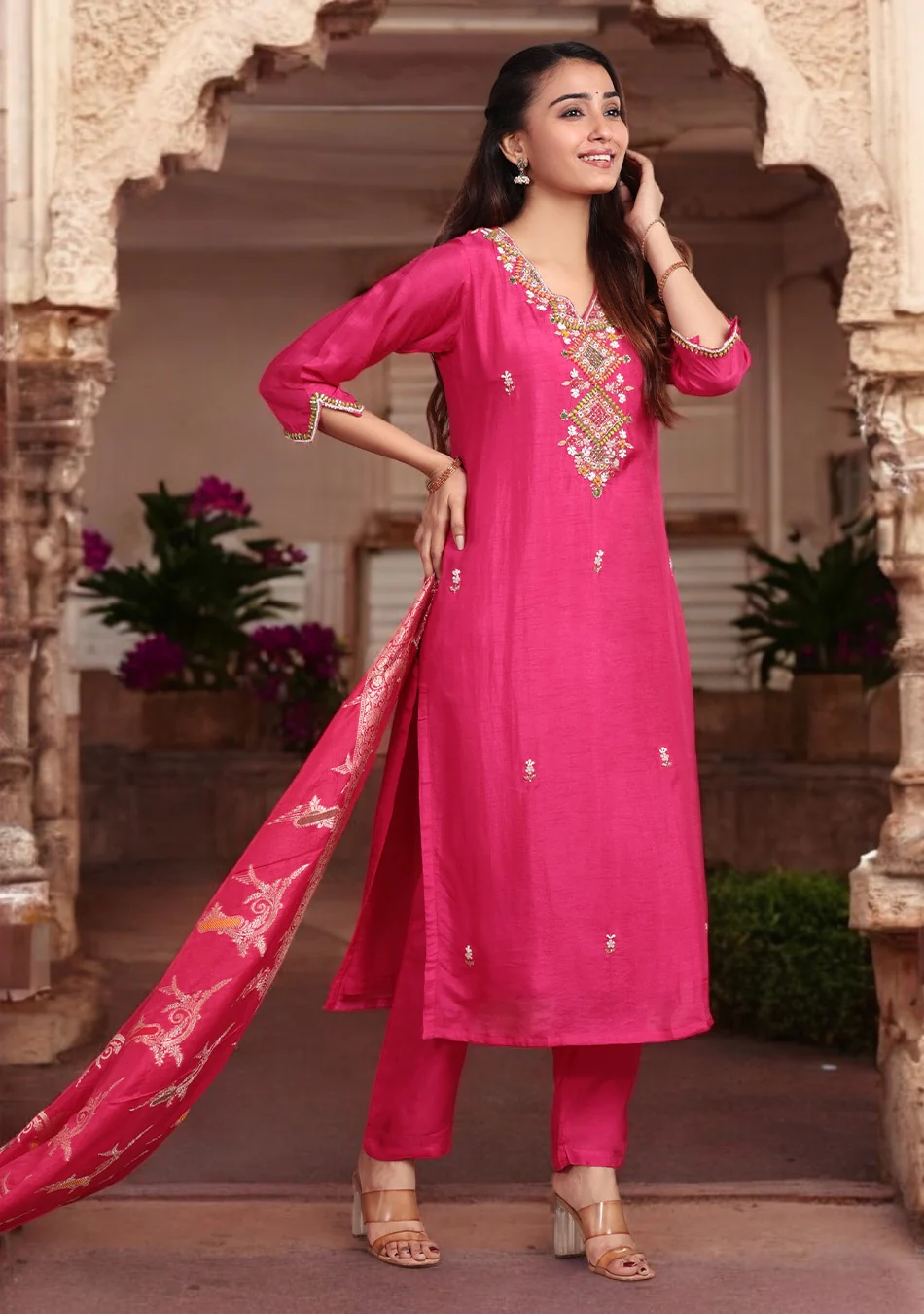 Rose Radiance Embroidered Suit Set - Image 3