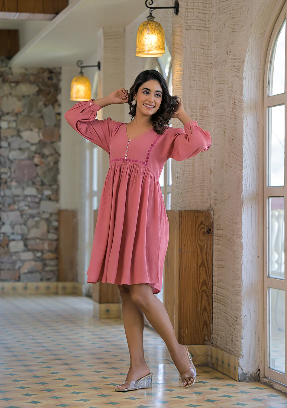 Rosewood Crinkle Empire Dress - Image 3