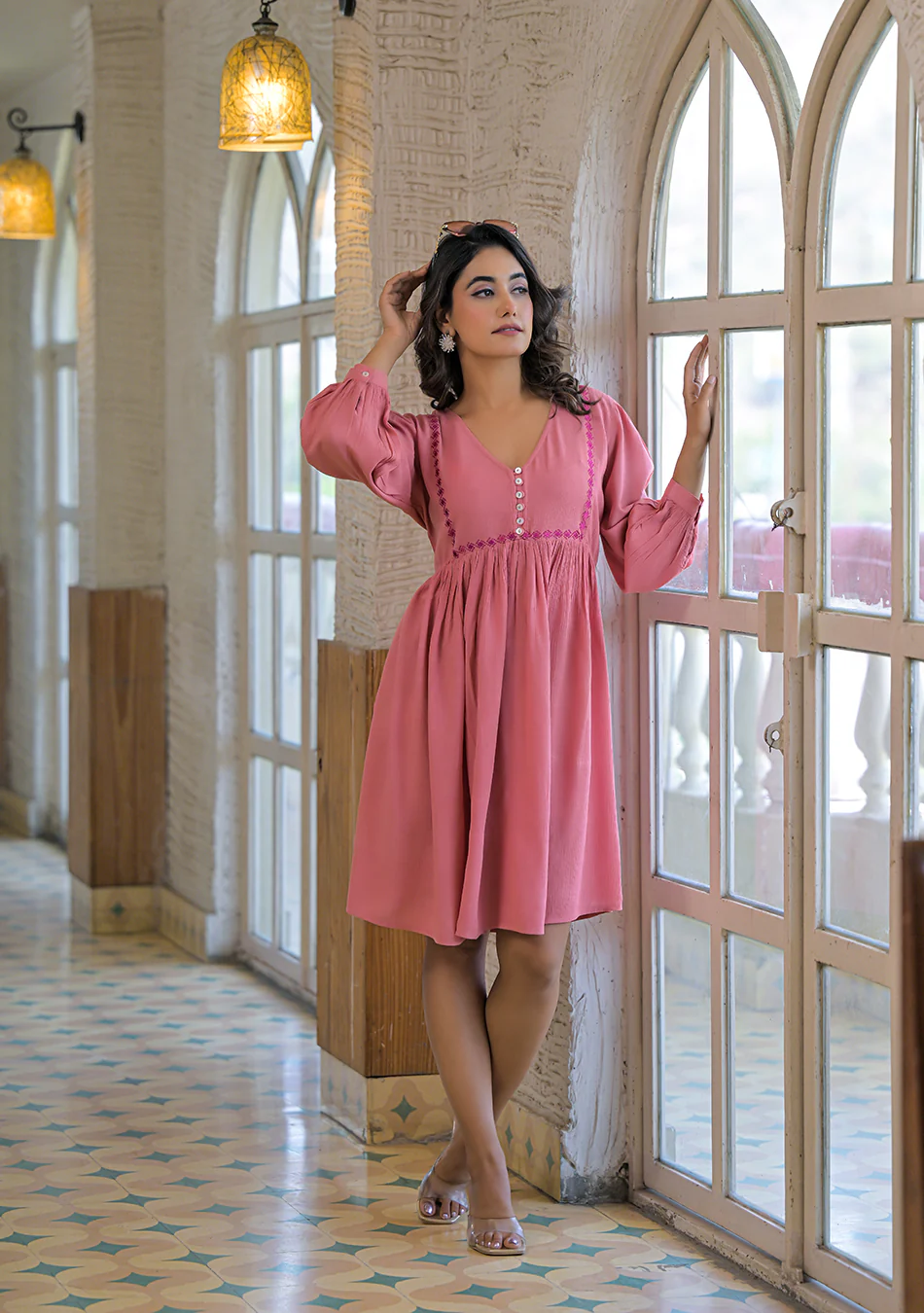 Rosewood Crinkle Empire Dress - Image 4