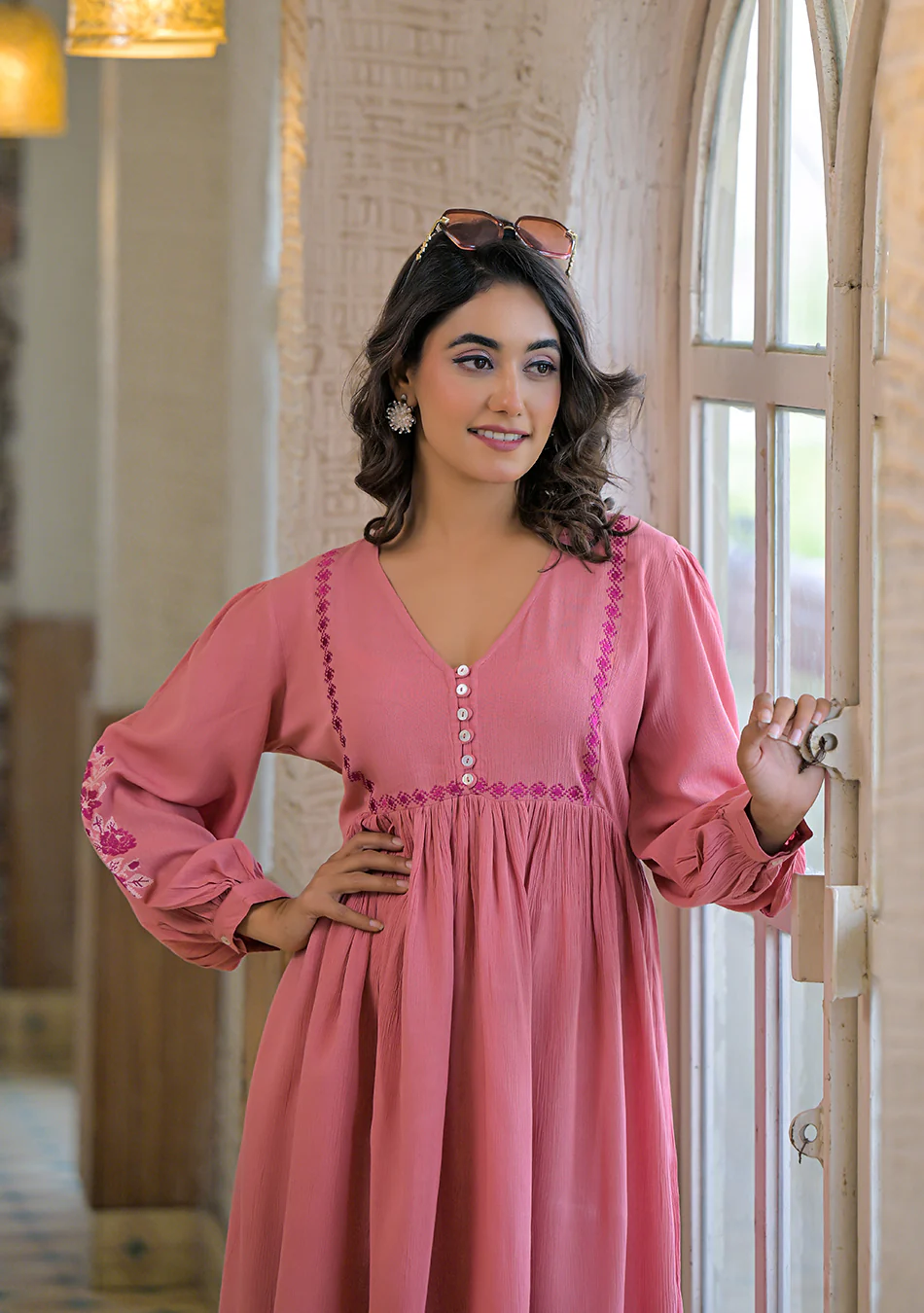 Rosewood Crinkle Empire Dress - Image 6