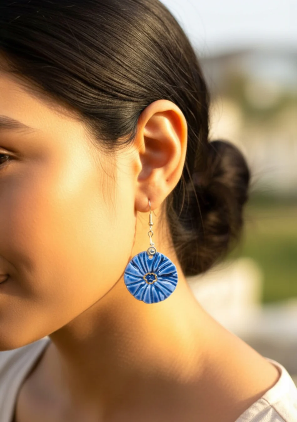 Round Blue Earrings - Image 3