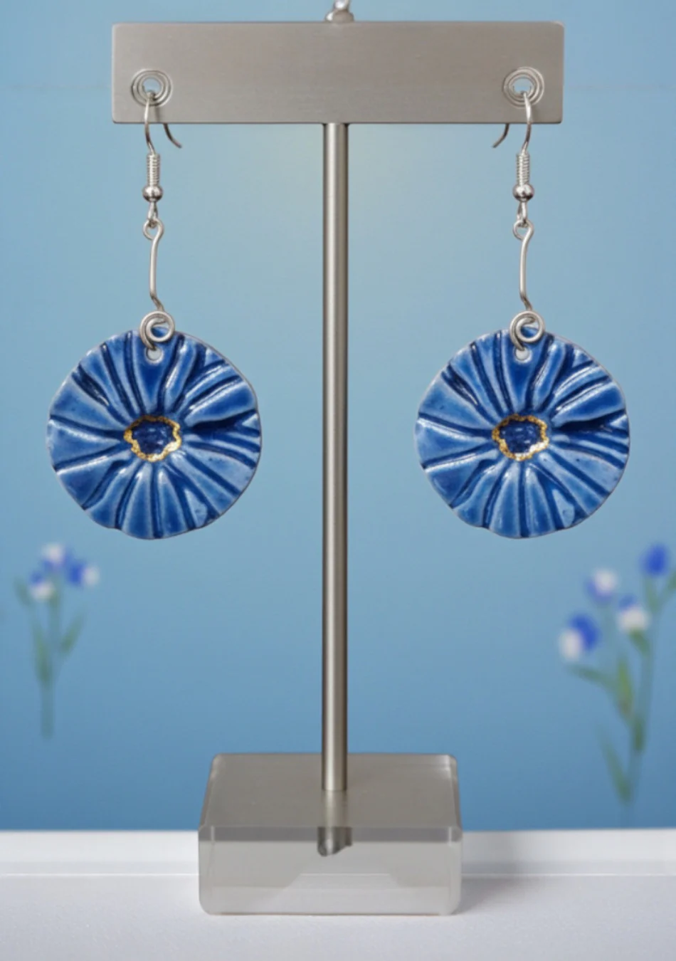 Round Blue Earrings - Image 4