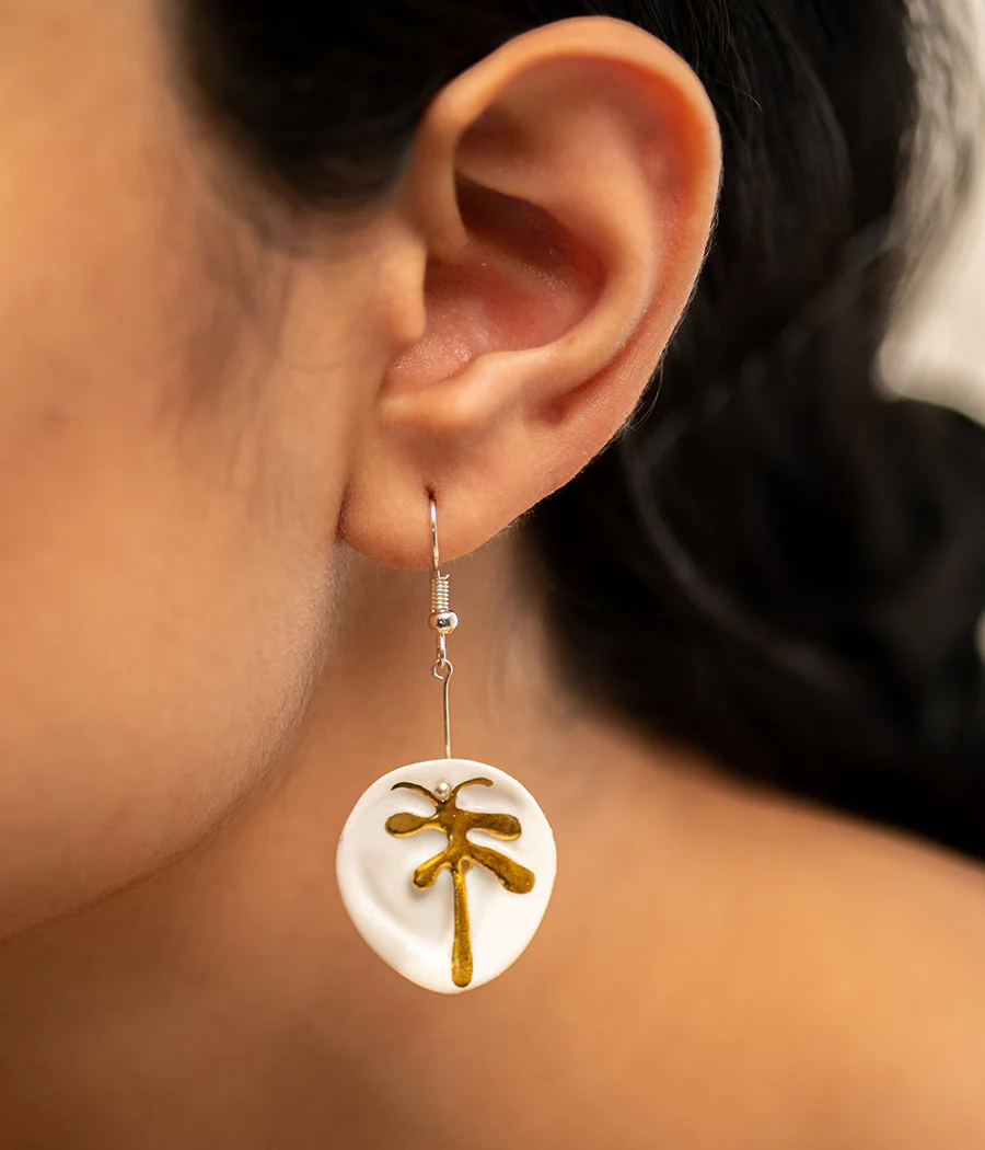 Round Palm Leaf Earrings - Image 3