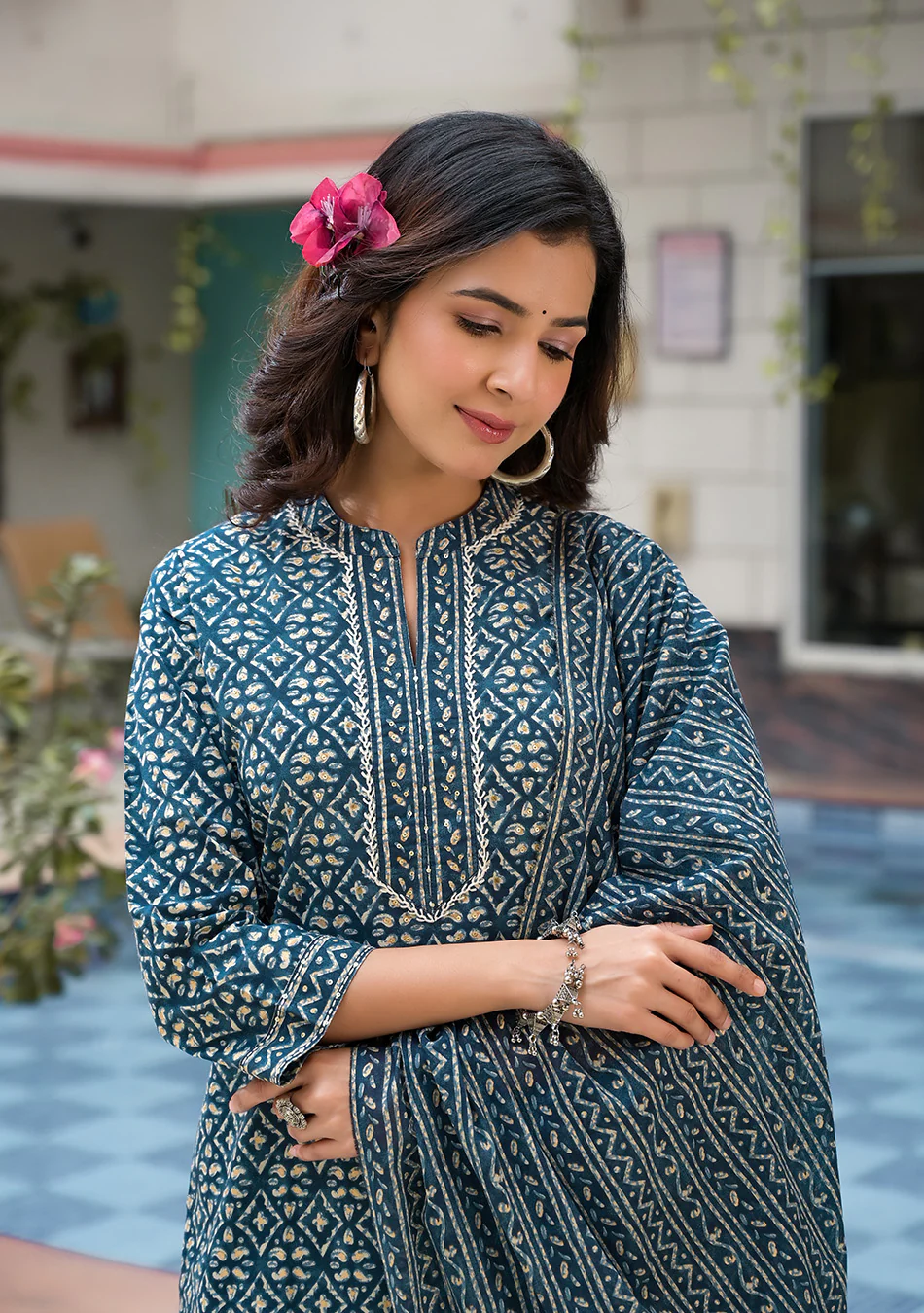 Royal Blue Printed Suit With Dupatta - Image 5