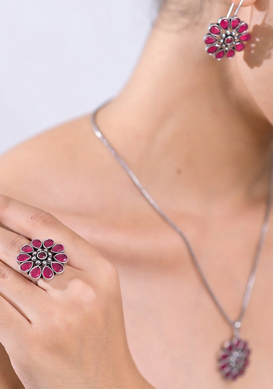 Ruby Blossom Pendant Set - Image 3