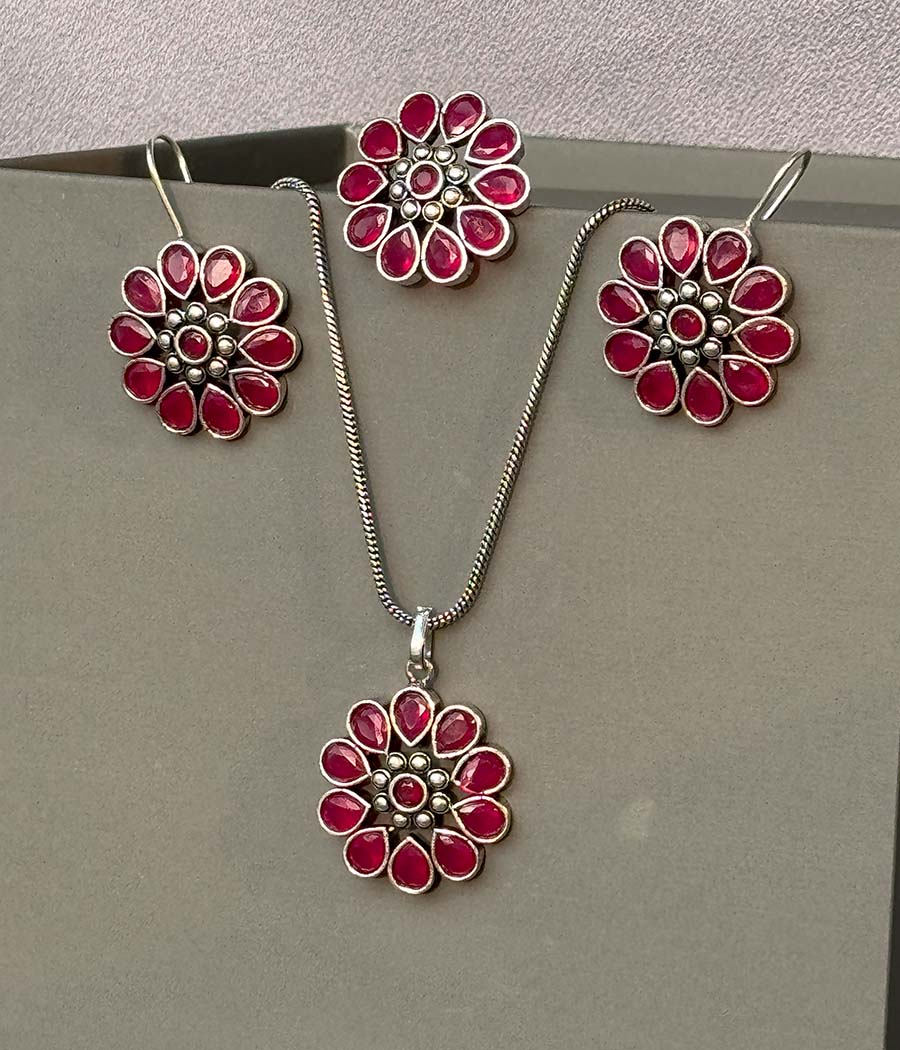 Ruby Blossom Pendant Set - Image 6