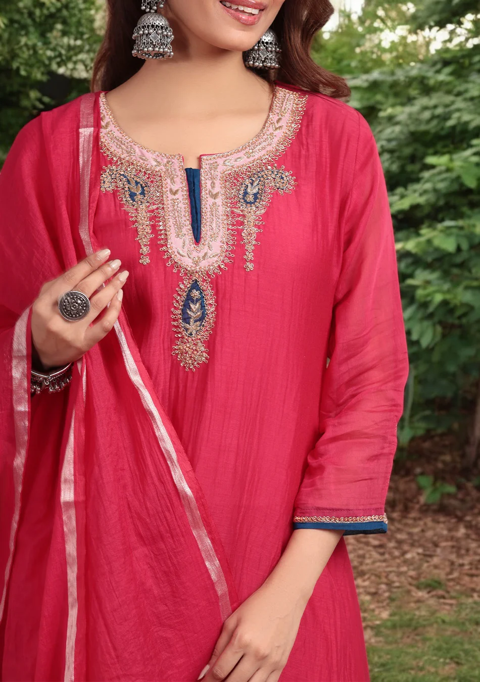 Ruby Glow Chanderi Dabka Suit Set - Image 4