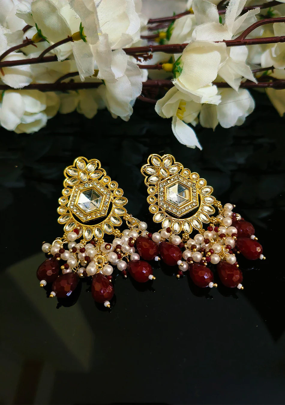 Ruby Golden Drops Earrings - Image 2