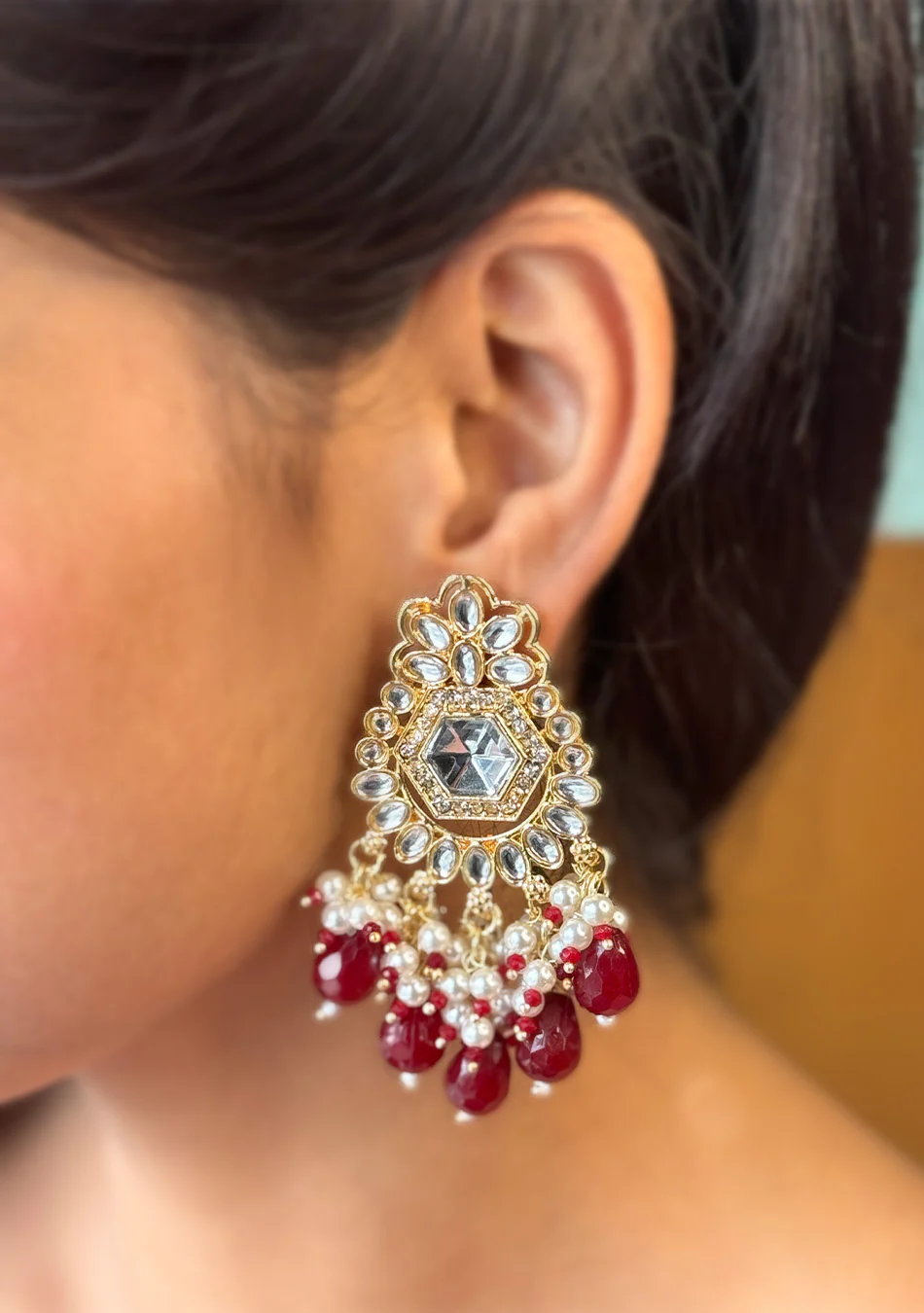 Ruby Golden Drops Earrings - Image 3